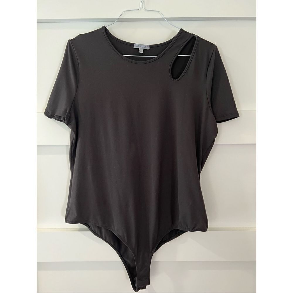 New White Birch Black short sleeve Body Suit with cutout